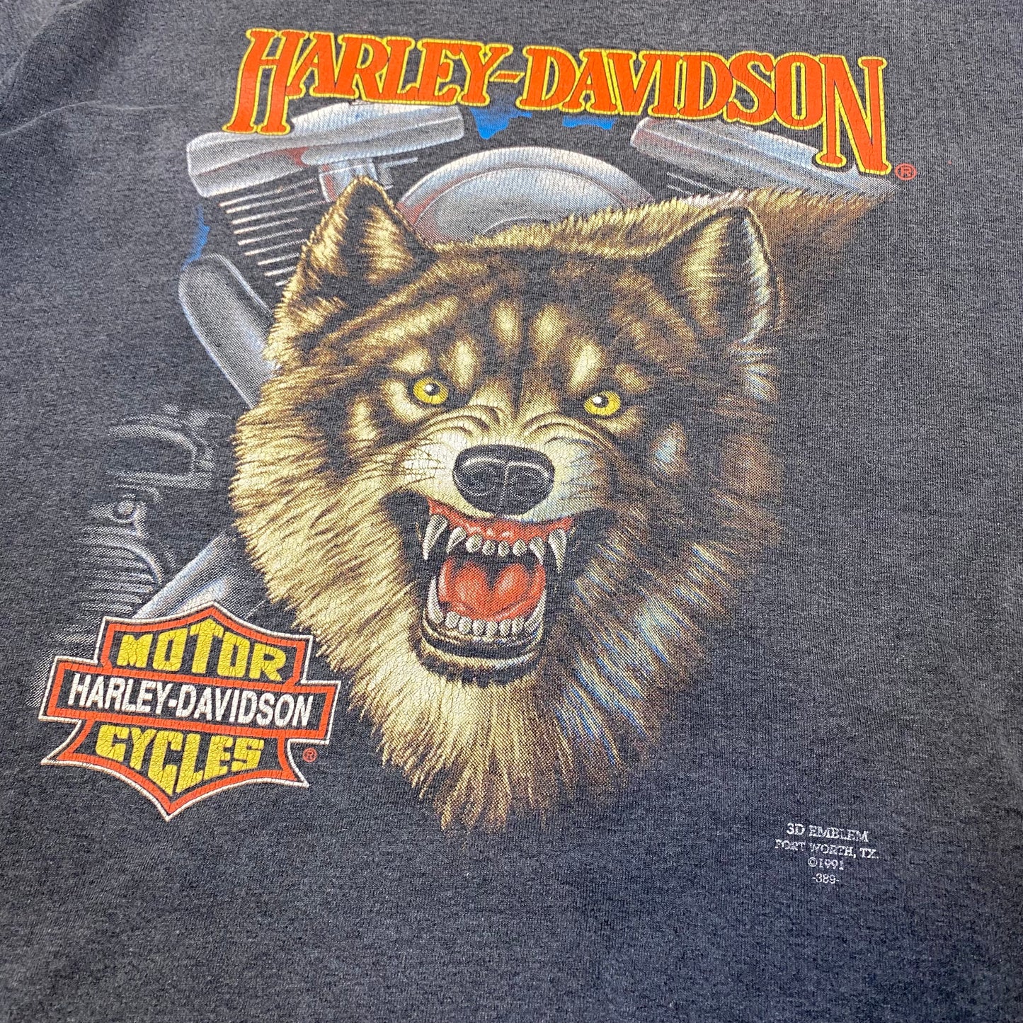 Harley Davidson 1991 Wolf 3D Emblem Tee Grey