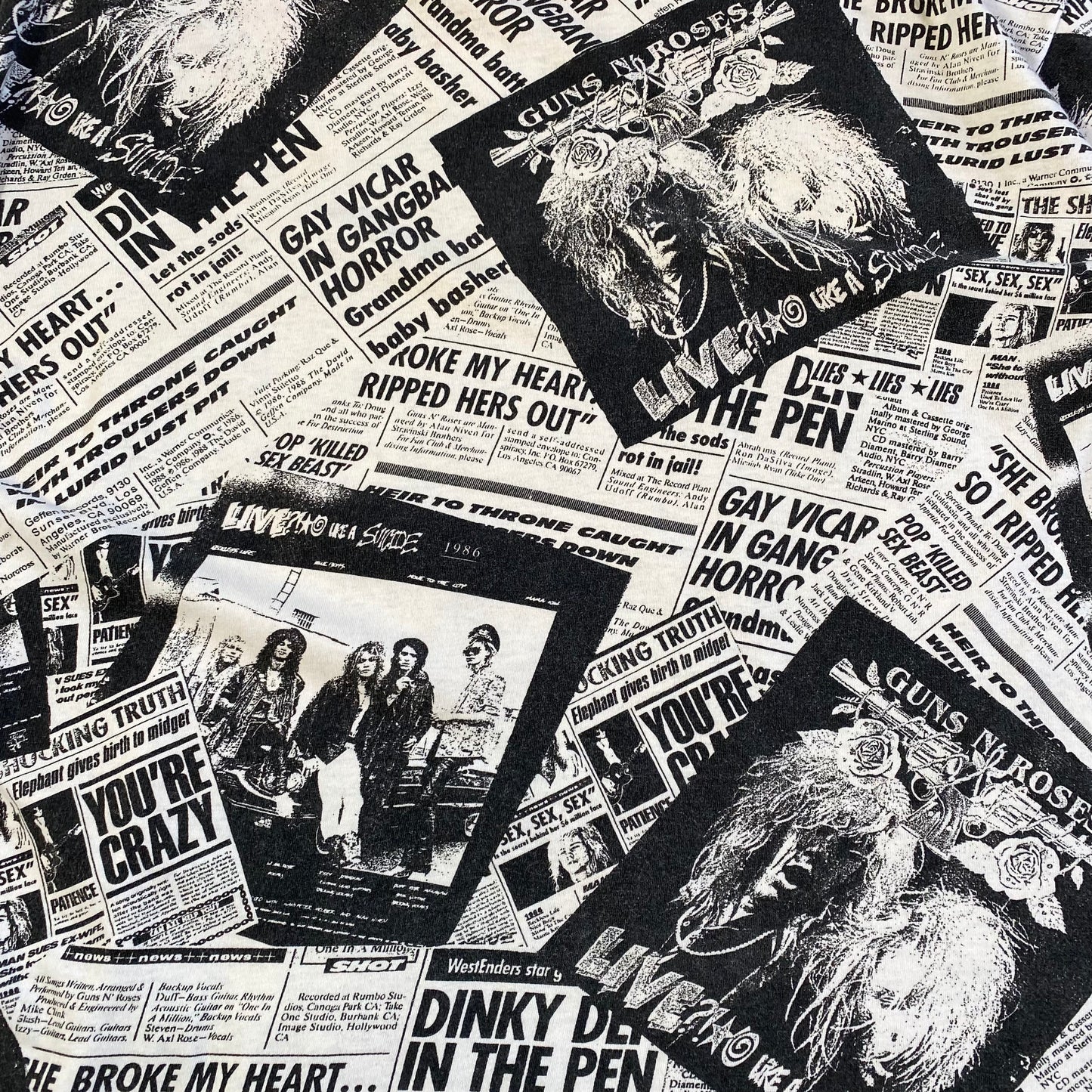 Gun's N Roses 90's Axl Newspaper All Over Print Tee
