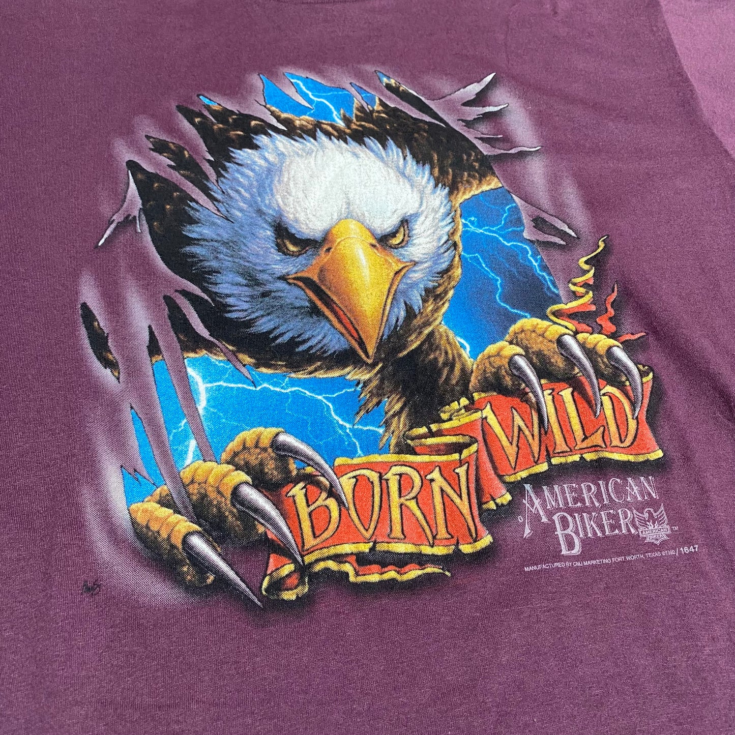 American Biker 1992 Born Wild 3D Emblem Tee