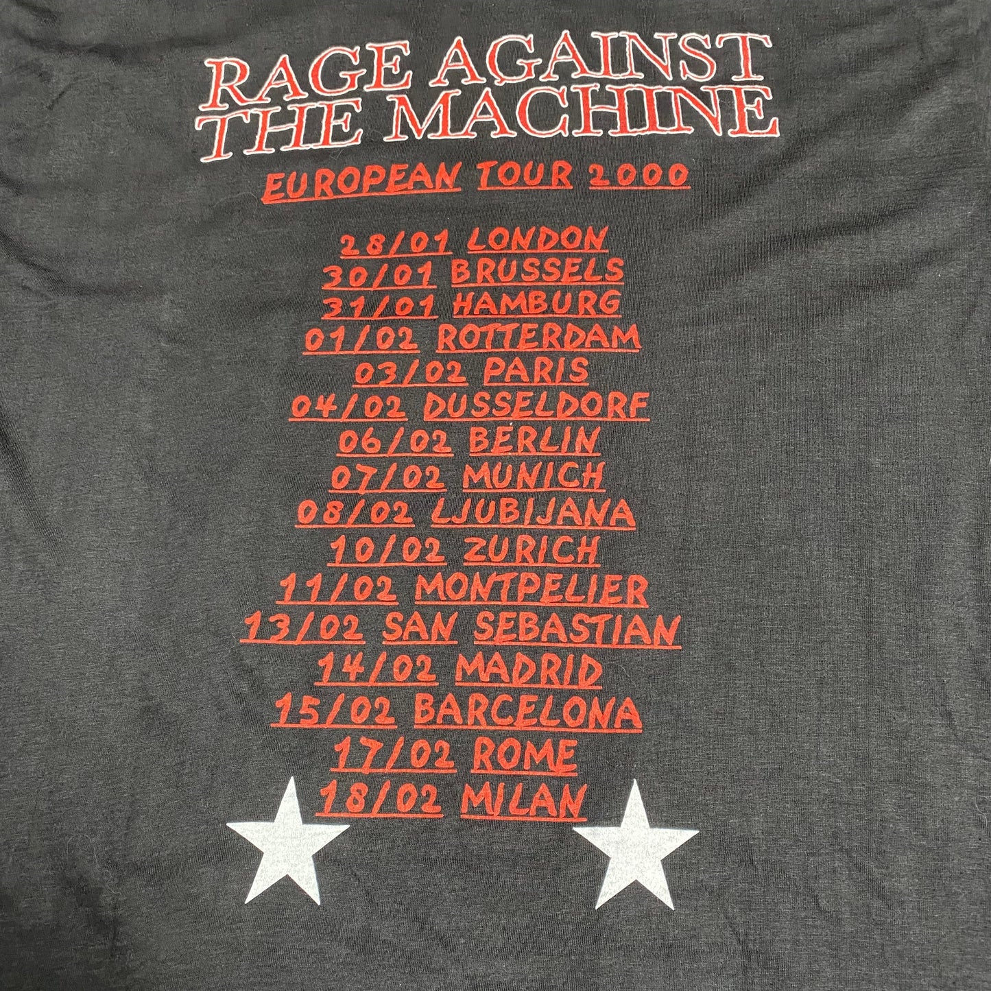 Rage Against The Machine 2000 European Tour Tee