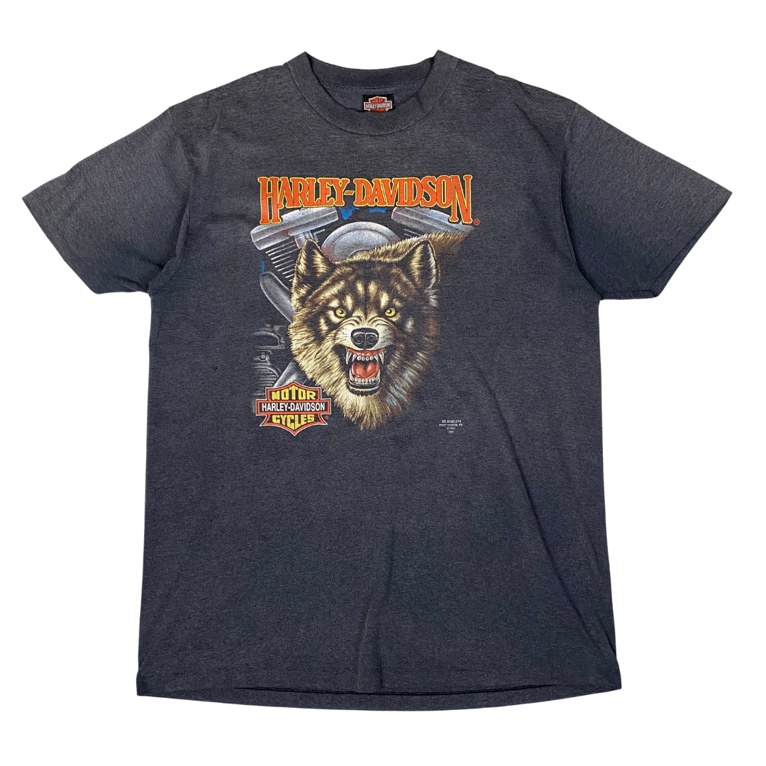 Harley Davidson 1991 Wolf 3D Emblem Tee Grey